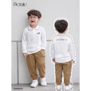  Bộ polo cotton cá sấu dài tay Bernie in hình luckydog phối quần da cá mềm cho bé 
