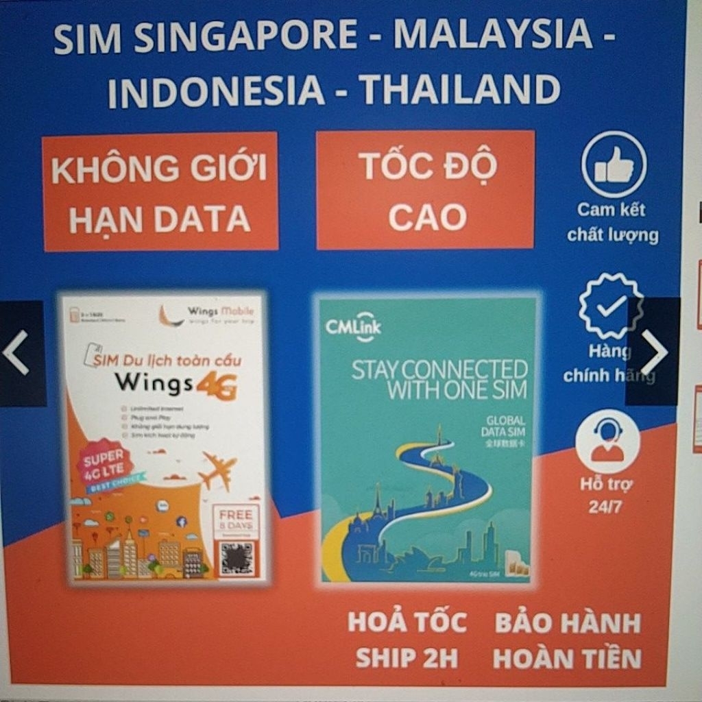 Sim 4G 5G du lịch Singapore, Malaysia, Thailand, Indonesia.