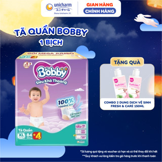 [TẶNG KÈM 4 MIẾNG] Tã quần Bobby Siêu Khô Thoáng - 100% Thoáng Khí Mega Jumbo M112/L96/XL84/XXL76