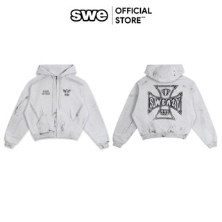 Áo Hoodie Zip Unisex Hoạ Tiết In Lụa Local Brand SWE CROSS ZIP HOODIE - Xám 