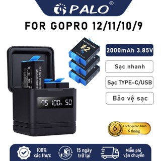 PALO Pin Gopro 9/10/11/12 2000mAh Dung Lượng Sạc nhanh ba khe cắm