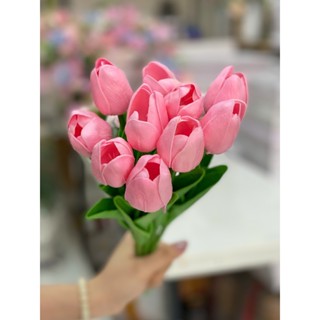 Hoa Tulip giả thả bình để bàn chất liệu cao su PU cao cấp 34cm trang phí phòng khách, decor nhà cửa.
