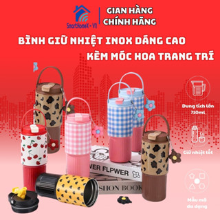  Bình Nước Inox Giữ Nhiệt Dáng Cao Dung Tích Lớn Có Nắp Tay Xách Họa Tiết Kẹo Ngọt Kèm Móc Hoa Trang Trí 