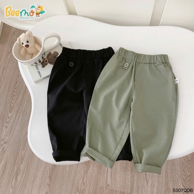 Quần dài baggy Beemo phối khuy vải linen cho bé trai mặc đi học, đi chơi từ 9-24kg 5307QDB