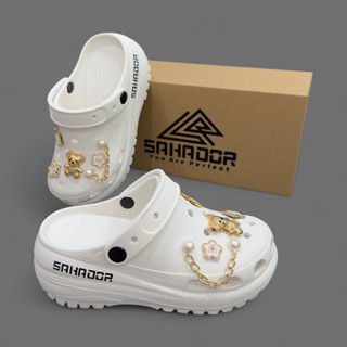  Dép sục nữ bánh mì SAHADOR nâng chiều cao 7cm kèm charm gấu vàng kim loại xinh xắn có quai hậu SA06 