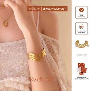 Vòng tay nữ Swell Cuff Jesmee thiết kế gợn sóng cá tính mạ vàng titanium H5541