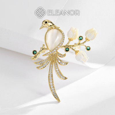 Ghim cài áo nam nữ Eleanor Accessories hình con chim đính đá phụ kiện thời trang trâm cài áo 10536