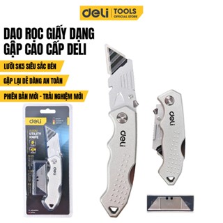 Dao rọc giấy dạng gập Deli Tools Cao Cấp - Chất liệu thép nguyên khối - Lưỡi SK5 sắc bén