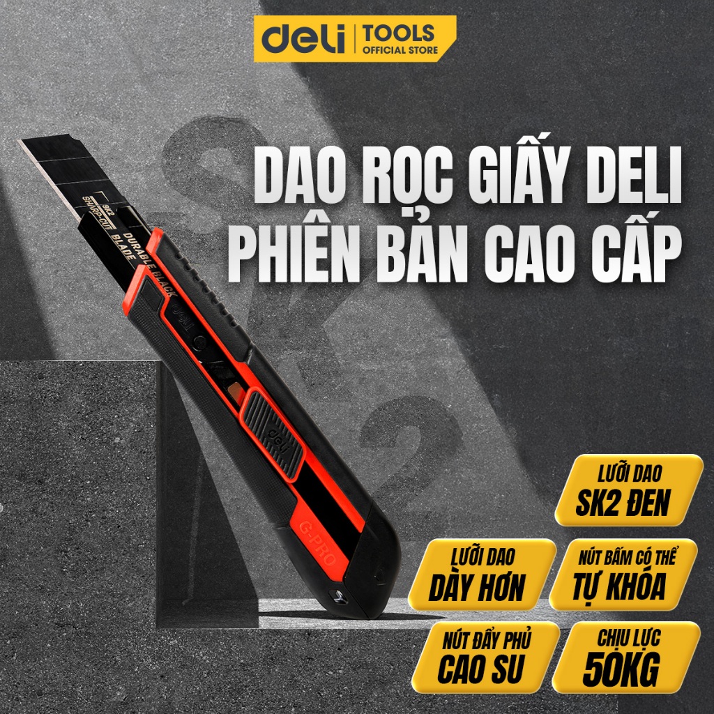 Dao rọc giấy chịu lực nặng Deli Tools - Hàng Cao Cấp Chịu Tối Đa 50Kg - Lưỡi SK2 sắc bén