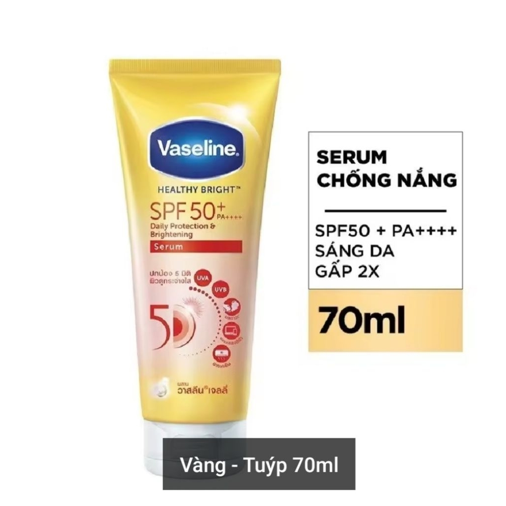 Combo 2 tuýp Vaseline 50x Serum chống nắng cơ thể SPF50 + dưỡng da sáng khoẻ  70ml