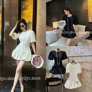  Váy đầm trắng đen kèm belt dây lưng ôm body bo chun thiết kế tay bồng dự tiệc cưới tiểu thư công sở cao cấp boom bí 