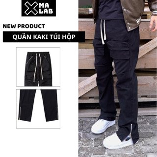  Quần kaki túi hộp nam ống rộng gấu xẻ cúc bấm XMALAB Quần ống suông cạp chun dáng đứng B131 