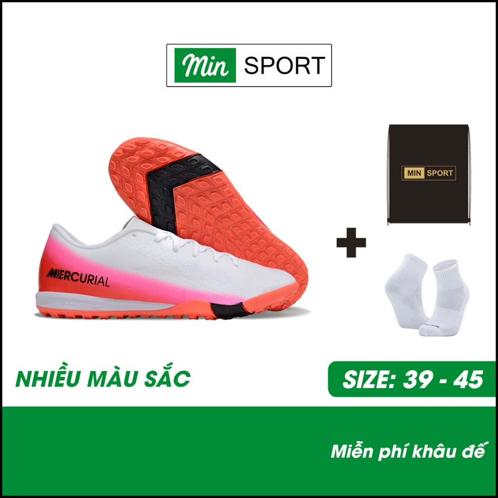 Giày Bóng Đá Mer Vapor 16 Academy MIN SPORT Loại Đẹp Upper Vải Dệt Nhẹ Mềm Êm, Đế Đệm, Đinh TF, Cỏ N