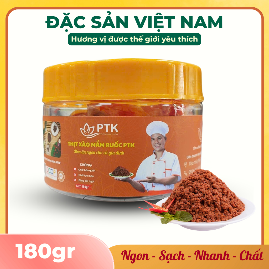 Thịt Xào Mắm Ruốc PTK – Đặc Sản Việt Nam – Đạt Chuẩn ISO 22000, OCOP 4 sao, Hộp 180g (Vị Cay Nhẹ)