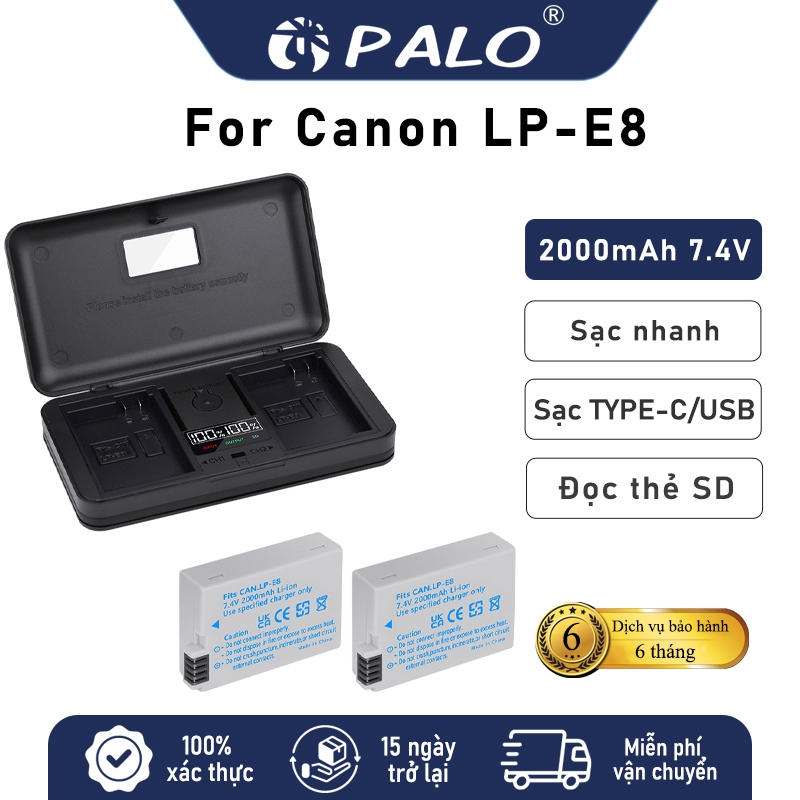 PALO Pin Canon LP-E8 Dung lượng cao 2000mAh cho Máy ảnh Canon EOS 550D 600D 650D 700D