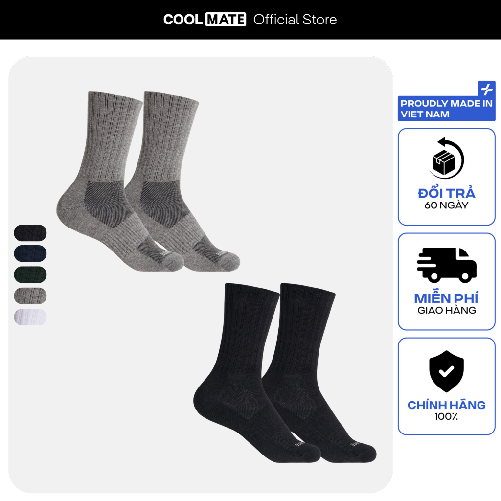 [MUA 2 GIẢM 5%]Combo 2 Tất thể thao active cổ dài thấm hút tốt Coolmate