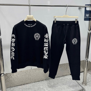 Đồ bộ nam dài tay thu đông PB nỉ 2 da in hoạ tiết dải chữ thập vòng tròn vintage hai mặt boy phố