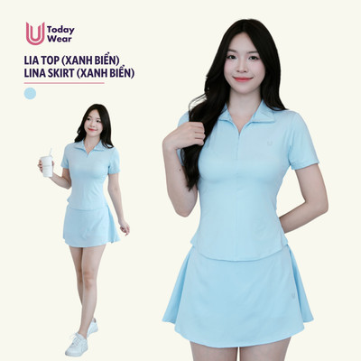 Set đồ tập thể thao nữ áo Lia Top mix chân váy Lina Skirt xanh biển Today U Wear đồ tập gym, yoga