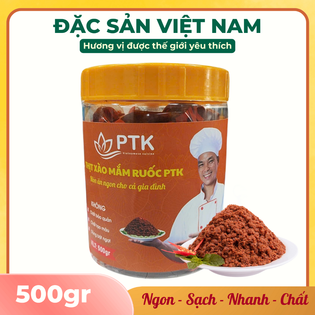 Thịt Xào Mắm Ruốc PTK – Đặc Sản Việt Nam – Đạt Chuẩn ISO 22000, OCOP 4 sao, Lọ 500g, Vị Cay Nhẹ