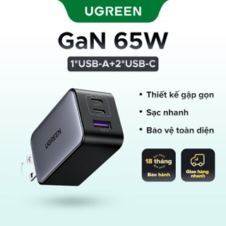 Bộ sạc USB C UGREEN 65W, Khối sạc nhanh Nexode 3 cổng GaN, Bộ sạc gấp gọn nhỏ gọn cho MacBook Pro/Air,, iPhone 16/15/