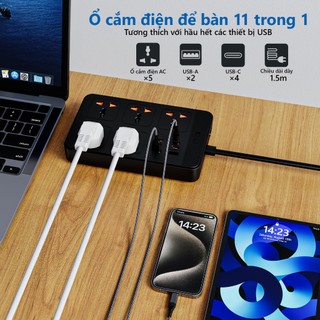  Ổ cắm điện đa năng ANRMESUN USB TypeC Sạc Nhanh 20W,2500W Lõi Chống Giật,Lõi đồng chất lượng cao 
