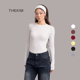 THEKIM Áo thun tăm cotton dài tay cổ tròn nhiều màu , áo giữ nhiệt dài tay trơn basic cho nữ đen trắng AD119 dáng thường
