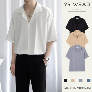 Áo sơ mi tay ngắn cổ vest nam nữ form rộng sơ mi tay lỡ, chất vải lụa mịn chống nhăn