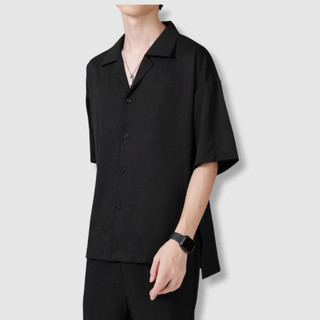 Áo sơ mi tay ngắn cổ vest nam nữ form rộng sơ mi tay lỡ, chất vải lụa mịn chống nhăn
