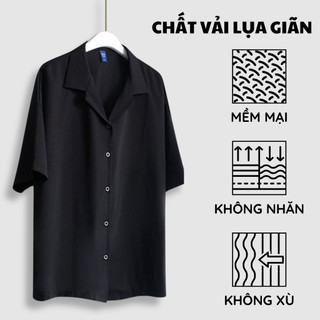 Áo sơ mi tay ngắn cổ vest nam nữ form rộng sơ mi tay lỡ, chất vải lụa mịn chống nhăn