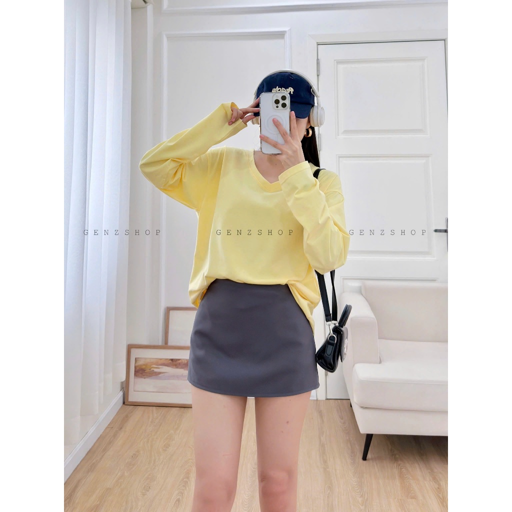 ÁO THUN TAY DÀI CỔ TIM TRƠN FORM RỘNG DỄ PHỐI ĐỒ CHẤT VẢI CO GIÃN ĐẸP OVESIZE<72KG | BigBuy360 - bigbuy360.vn