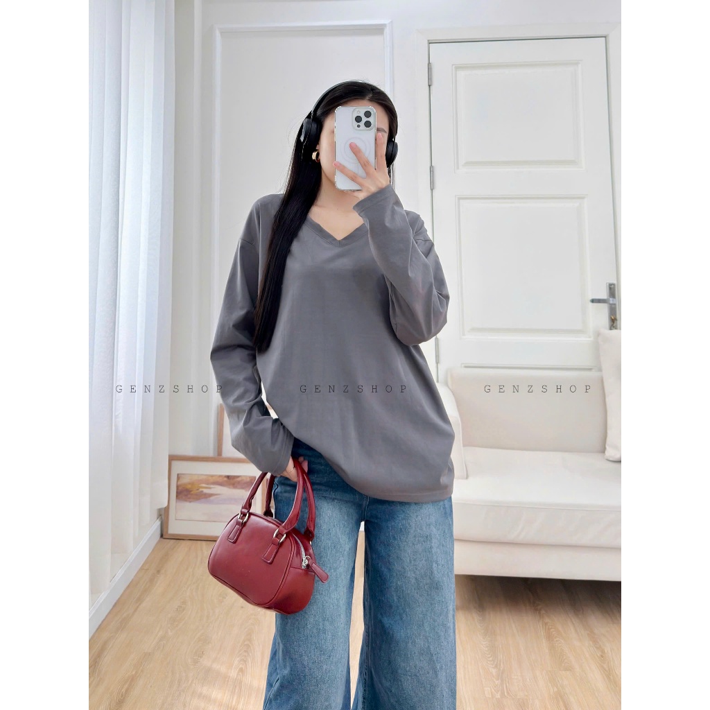ÁO THUN TAY DÀI CỔ TIM TRƠN FORM RỘNG DỄ PHỐI ĐỒ CHẤT VẢI CO GIÃN ĐẸP OVESIZE<72KG | BigBuy360 - bigbuy360.vn