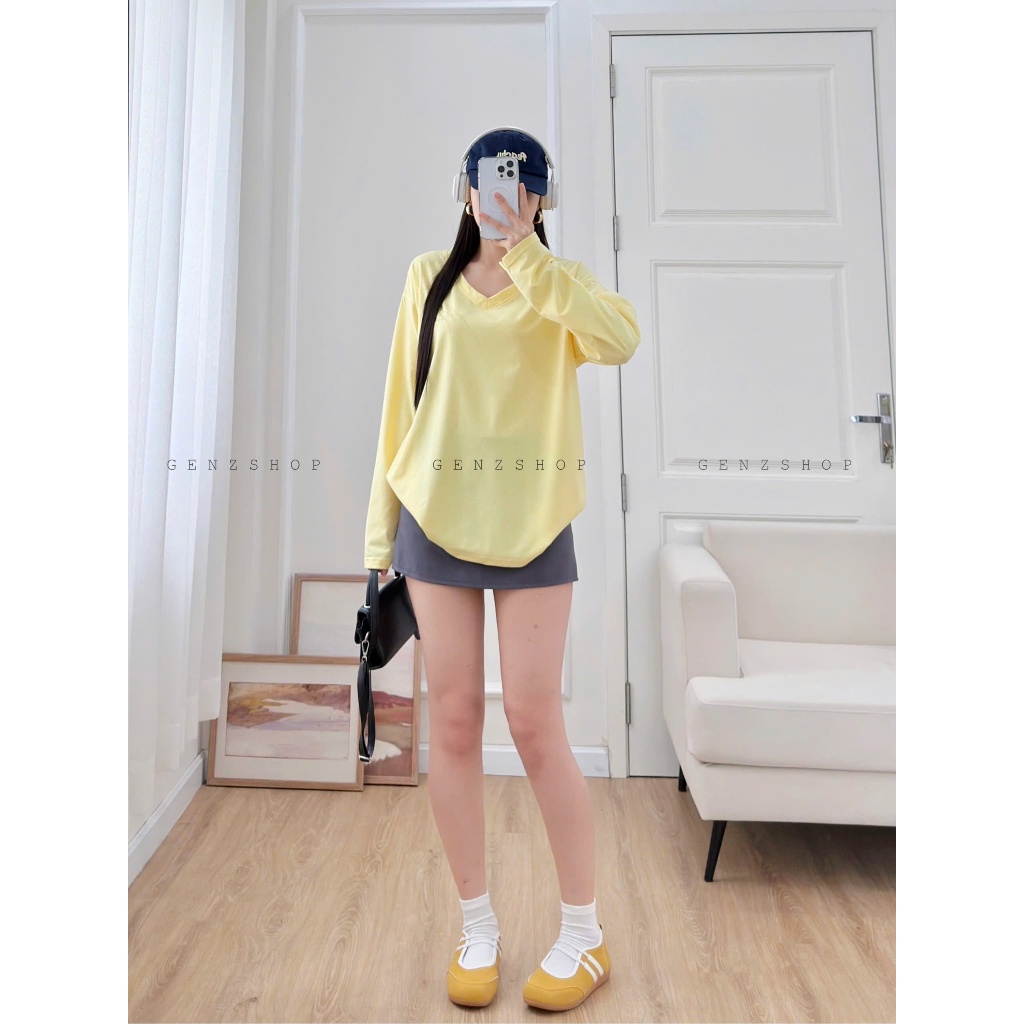 ÁO THUN TAY DÀI CỔ TIM TRƠN FORM RỘNG DỄ PHỐI ĐỒ CHẤT VẢI CO GIÃN ĐẸP OVESIZE<72KG | BigBuy360 - bigbuy360.vn
