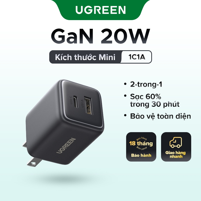 Ugreen 20W GaN Nexode Sạc Mini USB C Sạc Điện Thoại PD3.0 QC3.0 Cho iP16 15 Pro Max Samsung S25 Máy Tính Bảng | BigBuy360 - bigbuy360.vn