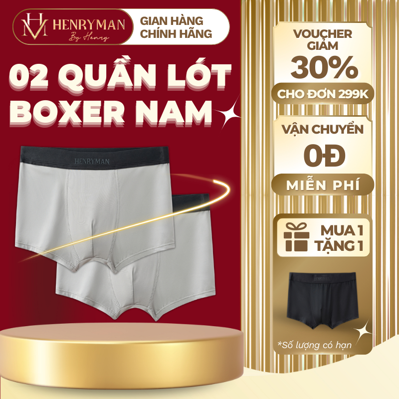 Set 2 Quần Lót Boxer Nam, Quần Sịp Nam HENRY MAN Thun Lạnh Cao Cấp Kháng Khuẩn Thoáng Mát Êm Ái
