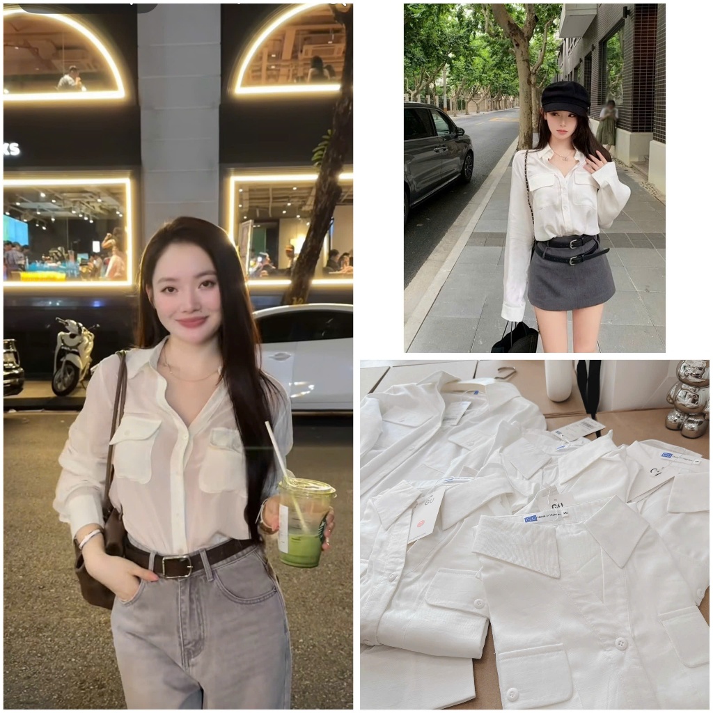 Áo sơ mi hai túi G.uuu cổ bẻ siêu xinh