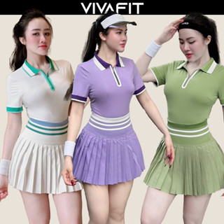 Bộ đồ thể thao nữ VIVAFIT POLOMAR gồm Áo Polo và Chân váy xếp li hỗ trợ chơi Pickleball, Tennis, Golf...