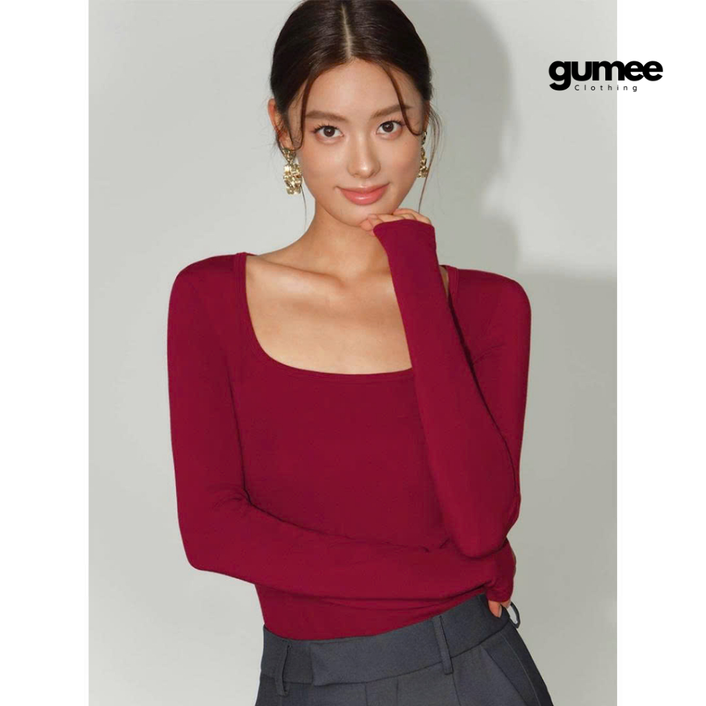 Áo thun tay dài cổ vuông nữ Gumee, áo dài tay ôm body croptop fit dáng cup ngực mặc thu đông - G12 | BigBuy360 - bigbuy360.vn