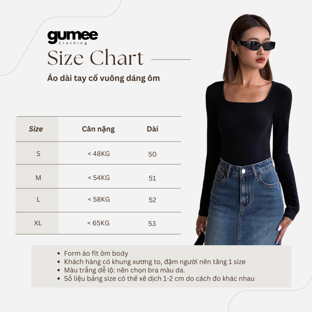 Áo thun tay dài cổ vuông nữ Gumee, áo dài tay ôm body croptop fit dáng cup ngực mặc thu đông - G12 | BigBuy360 - bigbuy360.vn