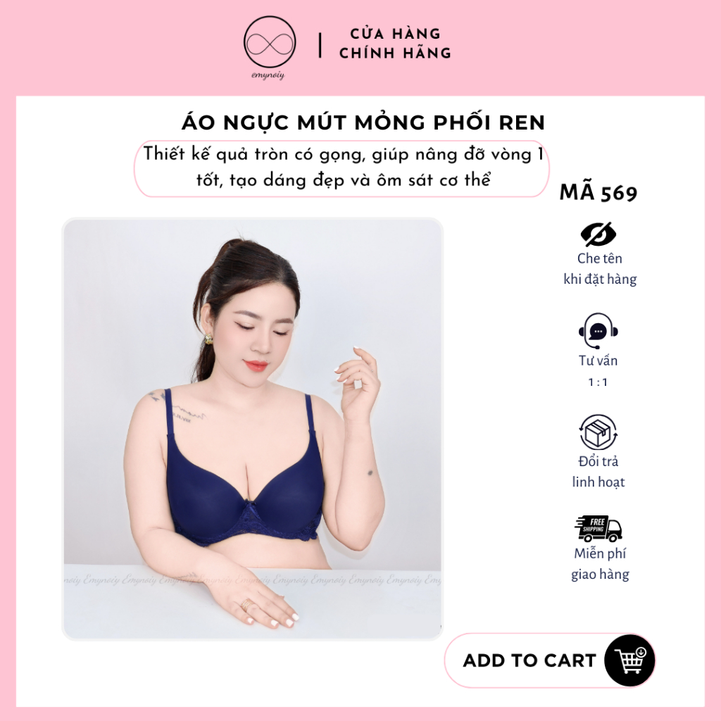 [Mã 569] -  Áo lót nữ bigsize có gọng, mút mỏng, cup C, ôm quả mềm mại, tạo khe, che mỡ lưng