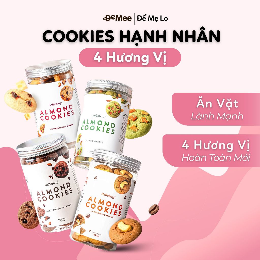 Cookies Hạnh Nhân Nguyên Cám 4 Hương Vị Hebekery - Bánh Ăn Vặt Chuẩn Healthy Cho Mẹ Bầu, Mẹ Bỉm Sau 