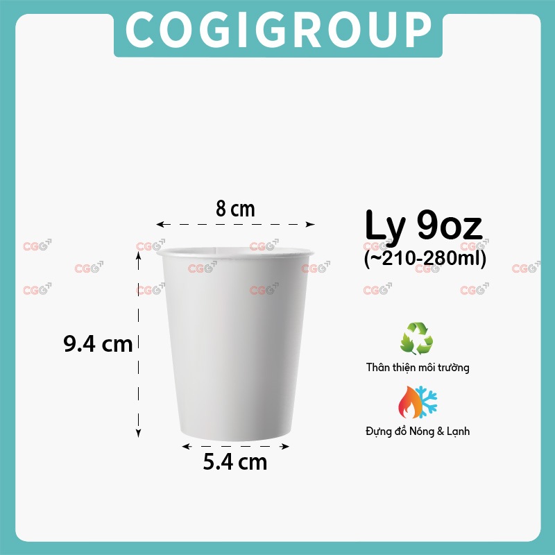 50 ly giấy  2PE 9oz | 10oz | 12oz | 16oz | 22oz | 24oz COGIGROUP - có lựa chọn nắp