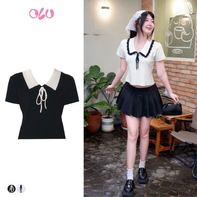 Áo knit OLV cổ bẻ phối dây cột nơ trẻ trung năng động Sooah Knit Top phù hợp đi làm đi chơi