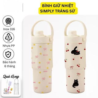  Cốc giữ nhiệt Simple 735ml với ống hút thủy tinh chất liệu inox 316 và lót gốm cao cấp 