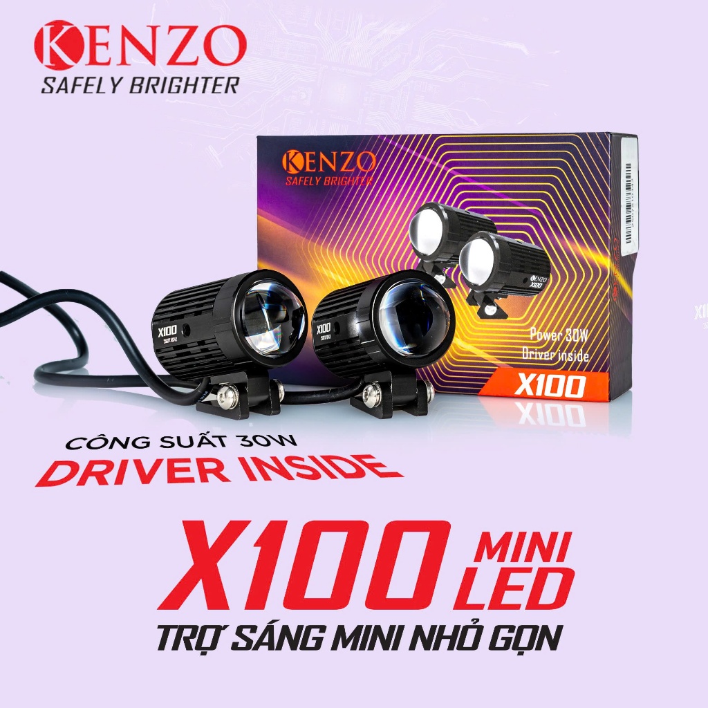 Đèn trợ sáng Kenzo X100 công suất 30W, trợ sáng Kenzo chống nước IP68 - bảo hành 12 tháng