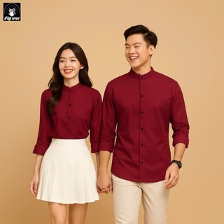 Áo Sơ Mi Cặp, Sơ Mi Cổ Trụ Nam Nũw Fig Tree Màu Đỏ Đô Cổ Trụ Model ( hàng thiết kế, bigsize 110kg)
