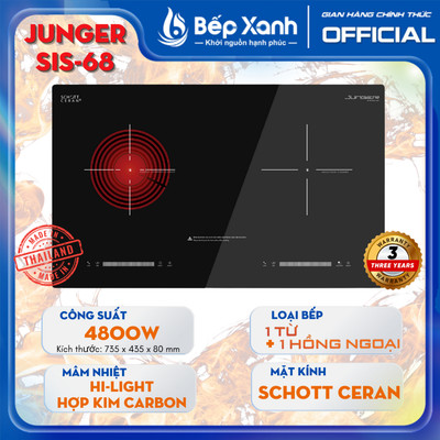 [TẶNG BỘ NỒI JC-200- 7 TRIỆU 9] Bếp Từ Kết Hợp Hồng Ngoại Junger SIS-68 - Công Suất 4800W - Bảo hành 36 tháng