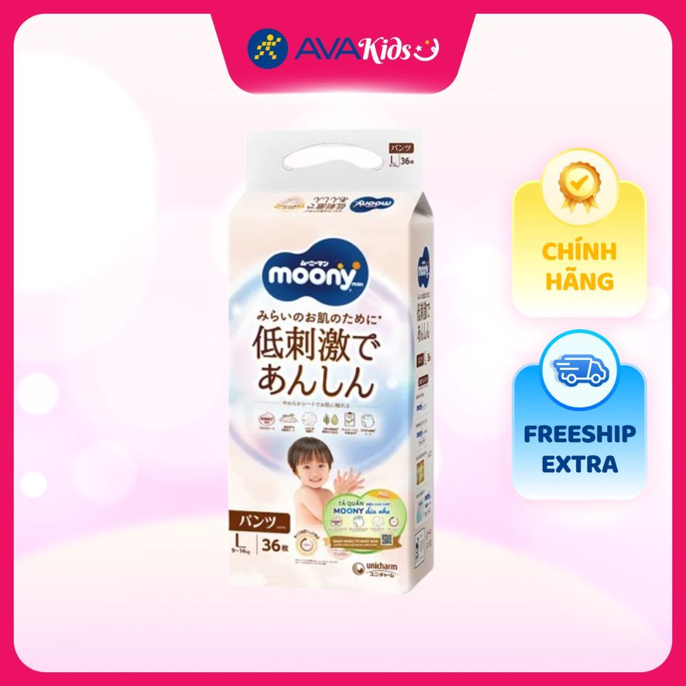 Tã quần Moony Dịu nhẹ size L 36 miếng (9 - 14 kg) - Giao bao bì ngẫu nhiên
