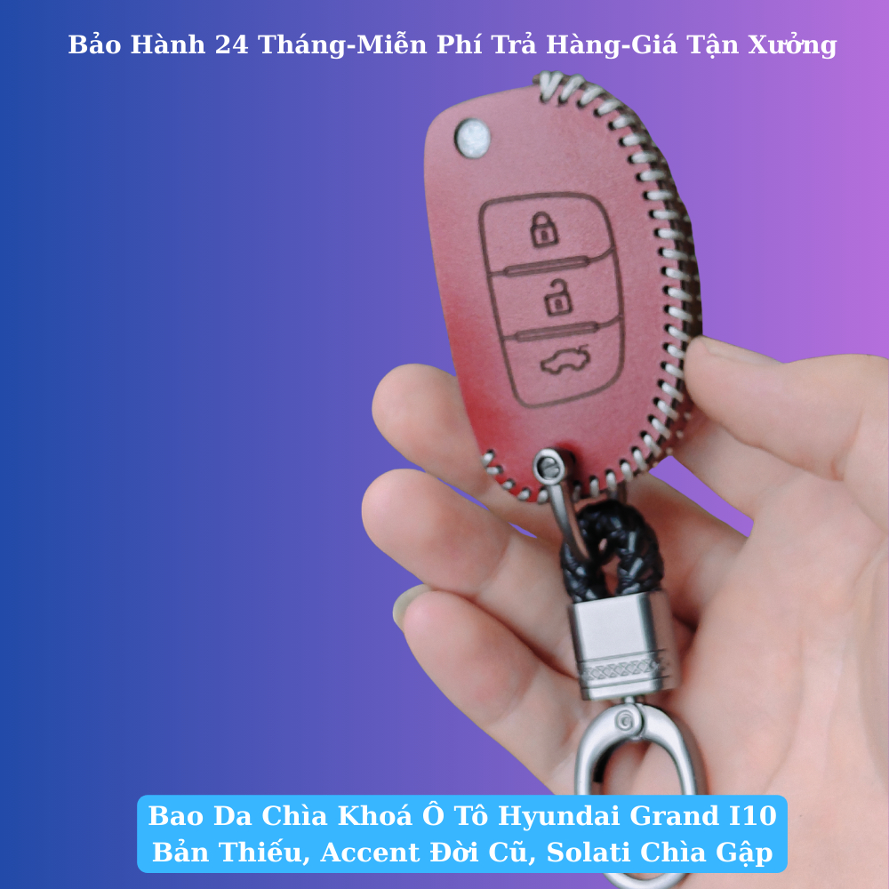 Bao da chìa khoá ô tô hyundai grand i10 bản thiếu, accent đời cũ, solati chìa gập bảo hành 2 năm