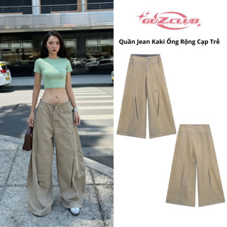 Quần Jean Kaki Ống Rộng Cạp Trễ Tôn Dáng Form Unisex Nam Nữ Dirty Wash Retro Y2K GuZCLUB - M7
