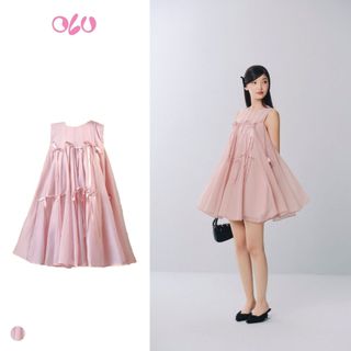  Đầm babydoll xếp ly đính nơ lụa ngọt ngào Abeline phù hợp đi tiệc OLV 